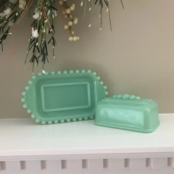 Relisted Featured Vintage Candlewick Light Green Jade Butter Dish 7” - Picture 6 of 13